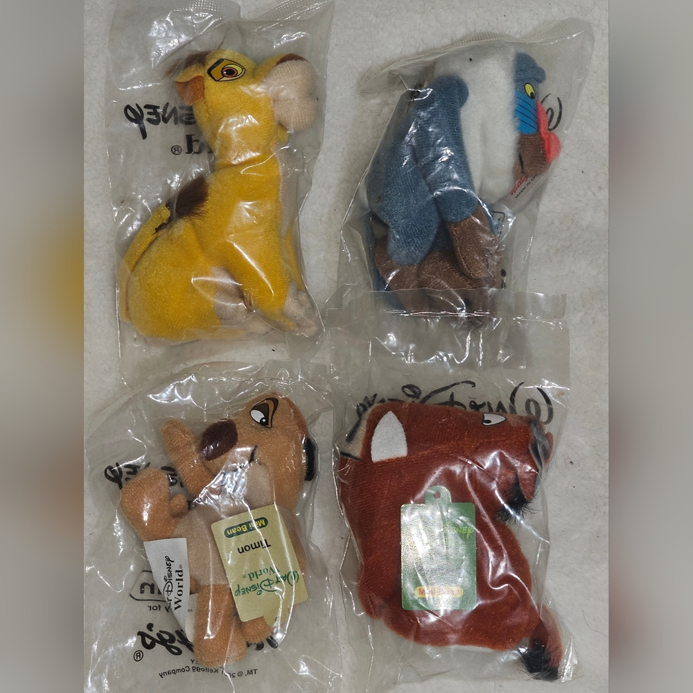 Disney The Lion King Kelloggs Mini Bean Plush Set - Simba, Timon, Pumbaa, Rafiki